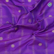 purple blue gold zari double check flower butta Red gold zari pythonic border banaras style silk saree