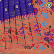Indigo blue gold zari double check flower butta Red gold zari pythonic border banaras style silk saree