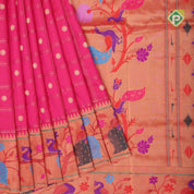 pink gold zari double check flower butta Red gold zari pythonic border banaras style silk saree