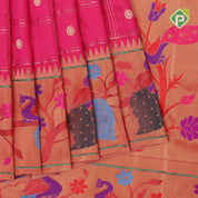 pink gold zari double check flower butta Red gold zari pythonic border banaras style silk saree