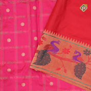 pink gold zari double check flower butta Red gold zari pythonic border banaras style silk saree