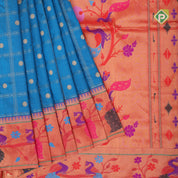 teal Blue gold zari double check flower butta Red gold zari pythonic border banaras style silk saree