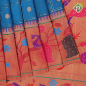 teal Blue gold zari double check flower butta Red gold zari pythonic border banaras style silk saree