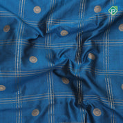 teal Blue gold zari double check flower butta Red gold zari pythonic border banaras style silk saree