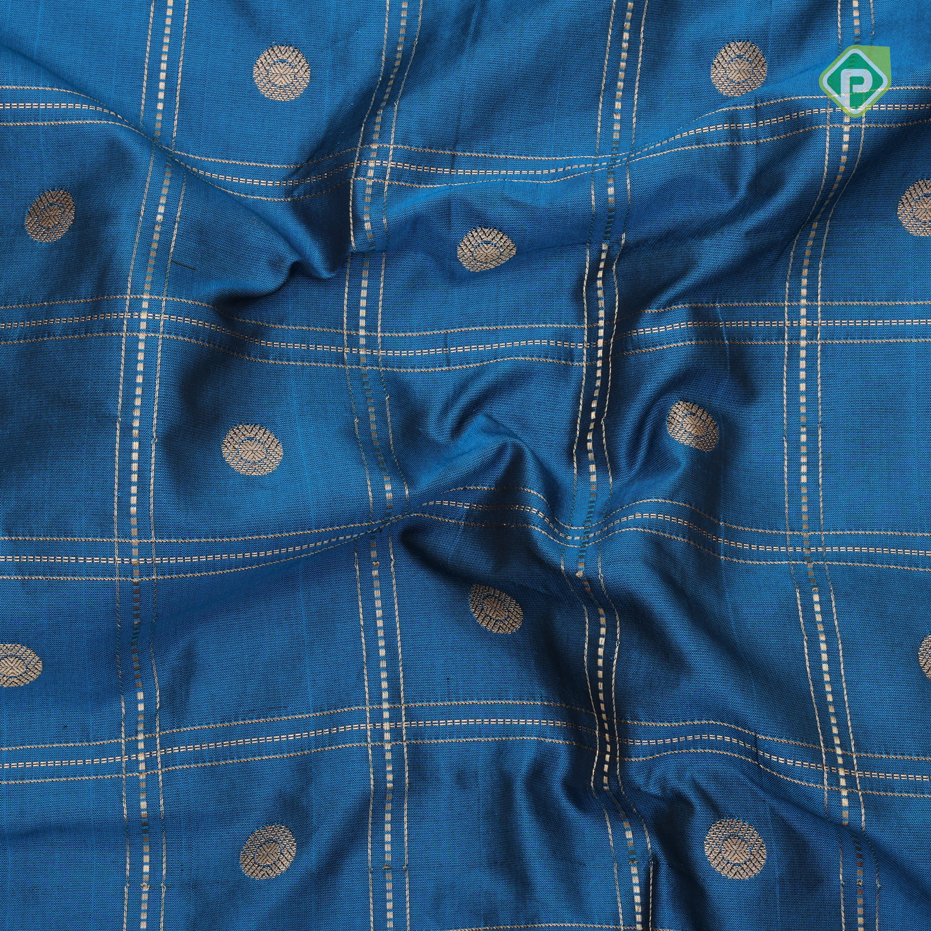 teal Blue gold zari double check flower butta Red gold zari pythonic border banaras style silk saree