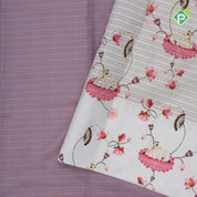 Creamy brown gold zari vairaoosi checkered contrast cream white floral digital print border silk saree