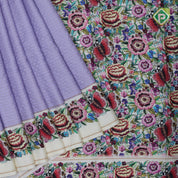 Lavender gold zari vairaoosi checkered contrast cream white floral digital print border silk saree