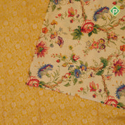 Mustard yellow silver zari grand floral creamy sandal floral digital print border silk saree