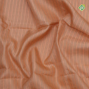 Peach pink gold zari vairaoosi lines contrast cream white floral digital print border silk saree