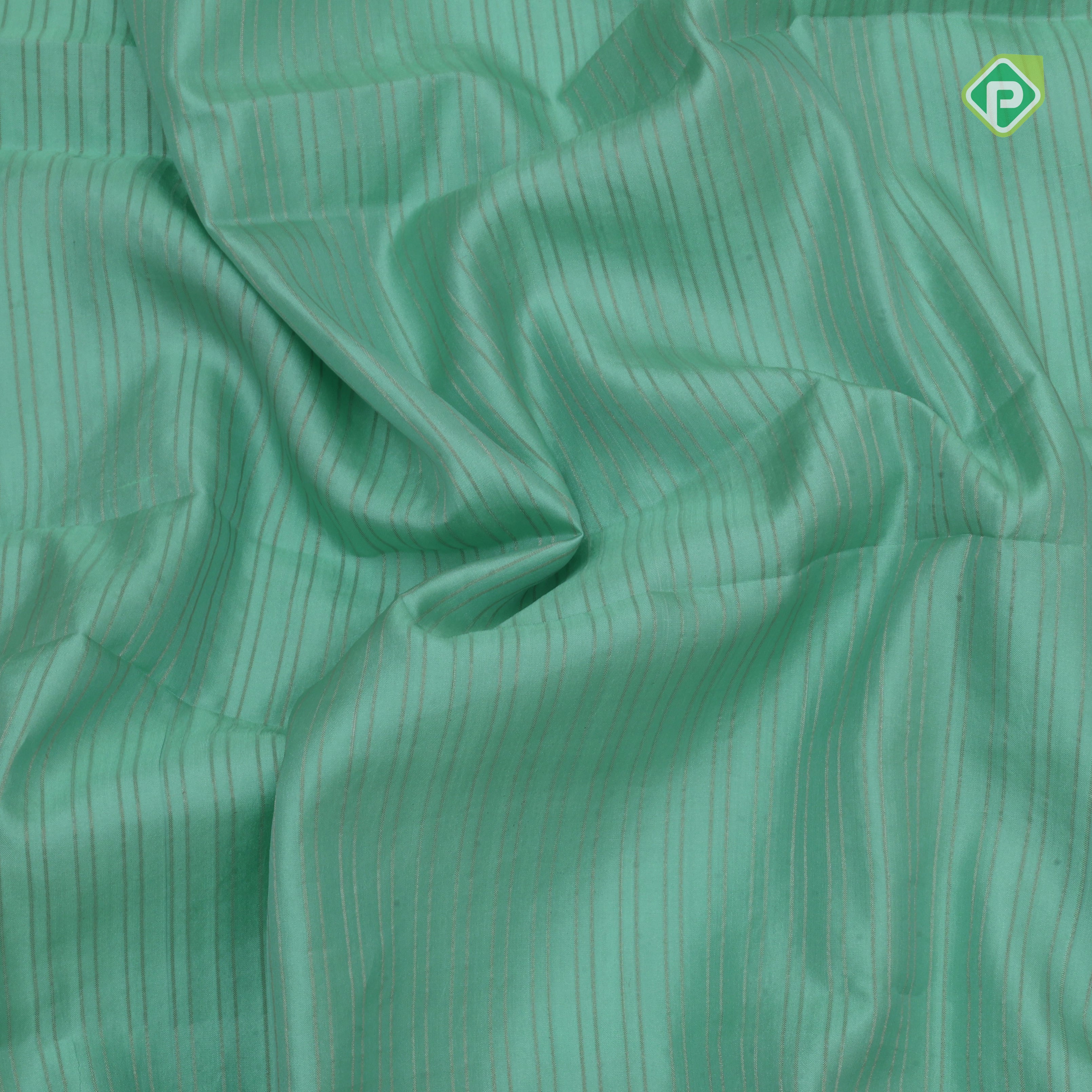 Safire green gold zari vairaoosi lines contrast cream white floral digital print border silk saree