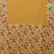 Mustard yellow silver zari grand floral creamy sandal floral digital print border silk saree