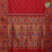 Rani red gold zari double check flower butta self gold zari pythonic border banaras style silk saree