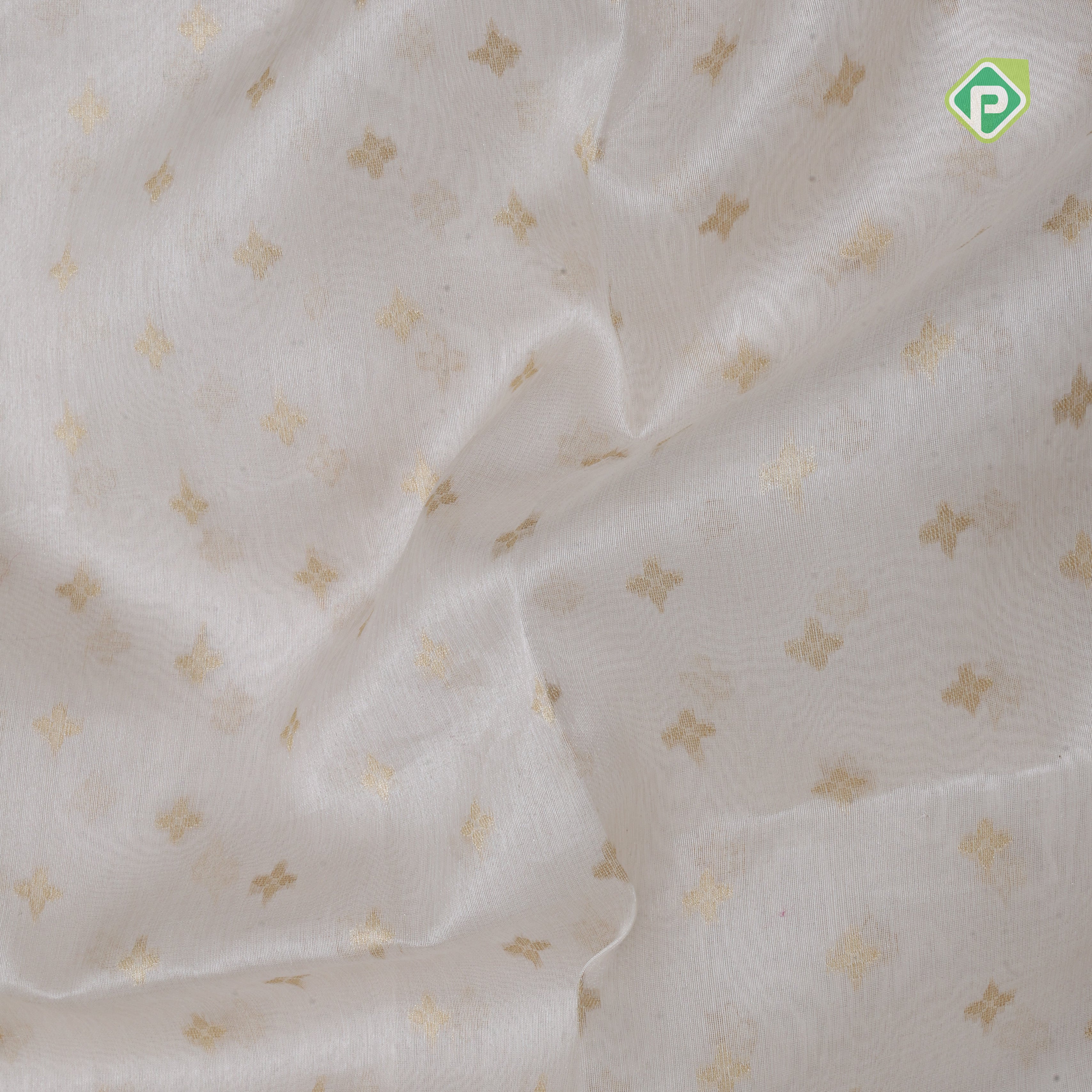 Cream white gold zari star butta tissue weaving contrast black pythonic border banaras tissue silk saree