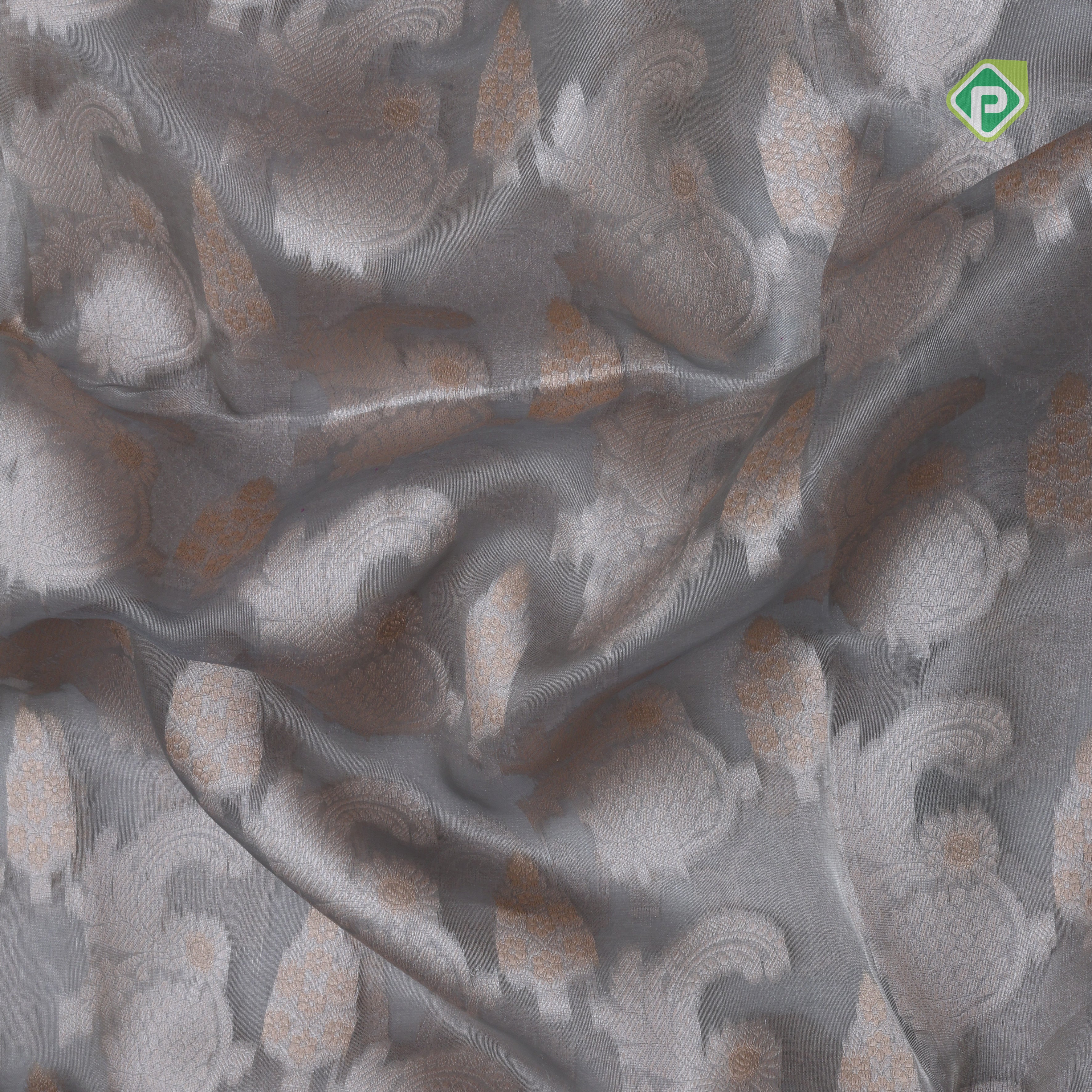 Grey zari by zari jaal full body design self border banaras tissue silk silk saree