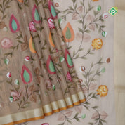 Gold zari by zari tissue muti color digital painting meena work silver zari edge border banaras silk saree