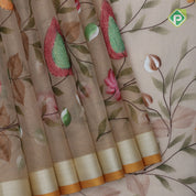 Gold zari by zari tissue muti color digital painting meena work silver zari edge border banaras silk saree