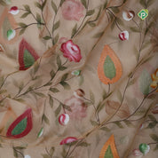 Gold zari by zari tissue muti color digital painting meena work silver zari edge border banaras silk saree