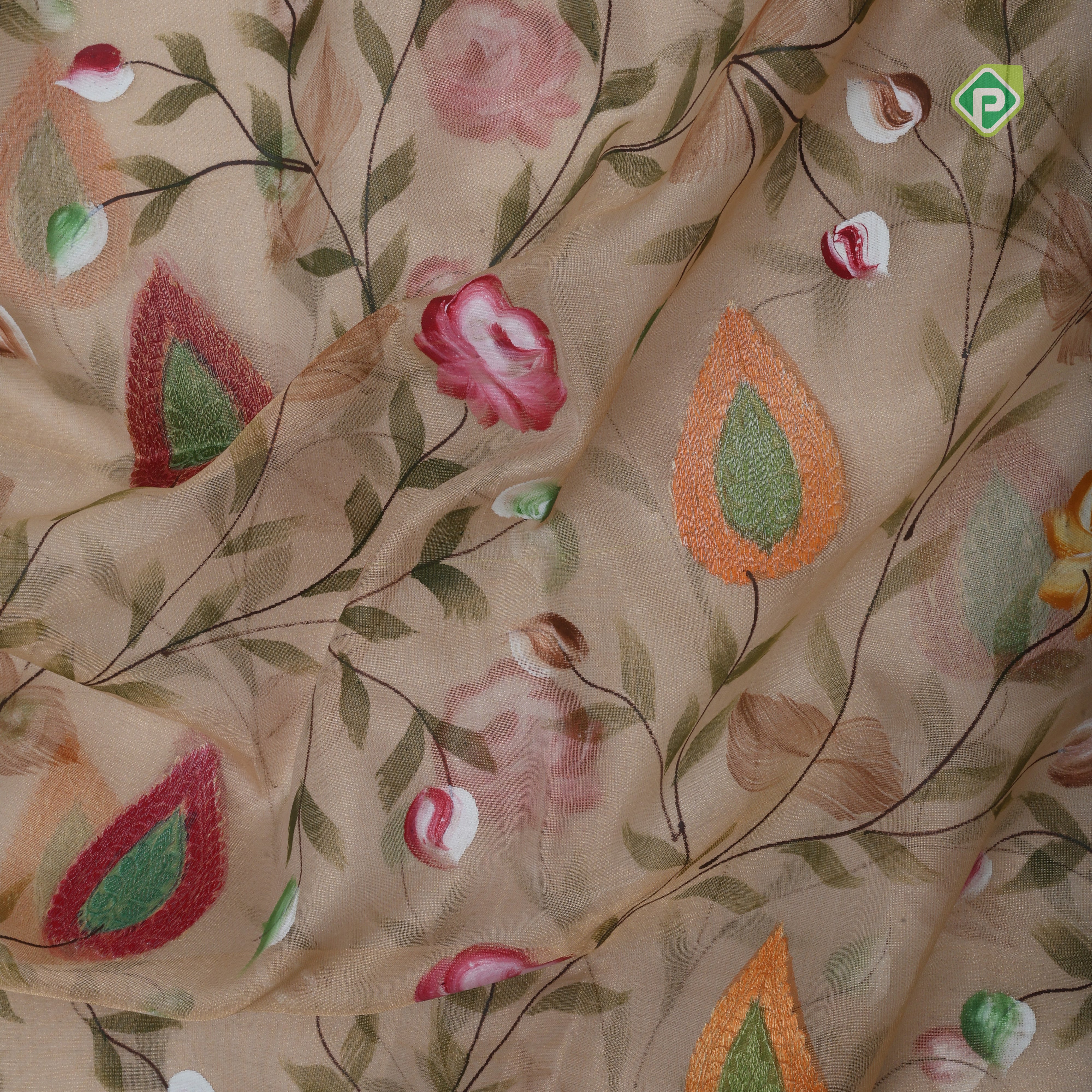 Gold zari by zari tissue muti color digital painting meena work silver zari edge border banaras silk saree