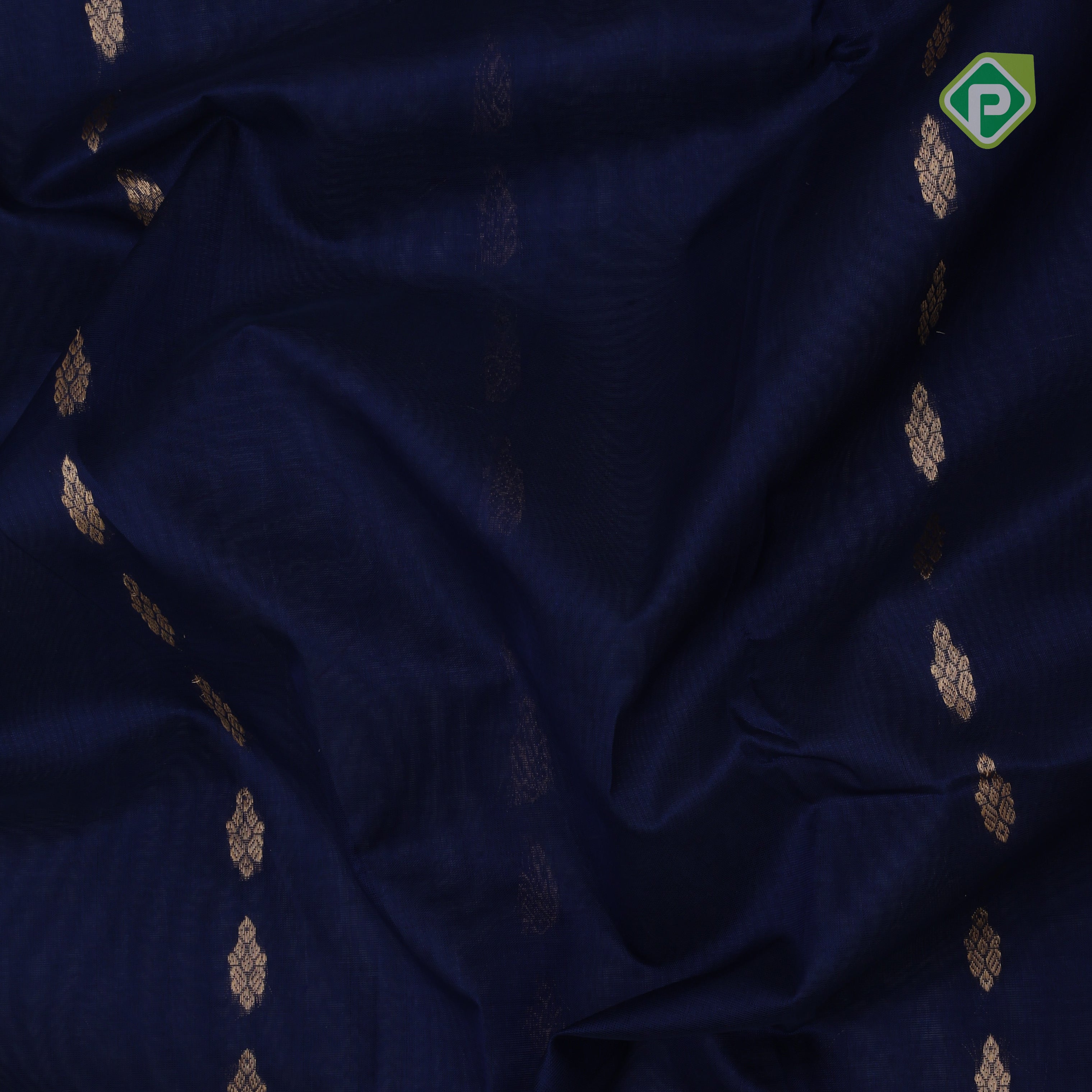 Royal blue gold zari partial peacock parrot meena work checks Rani pink border kuppadam silk cotton saree