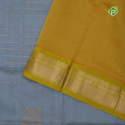 Ash grey multi color zari checks contrast manthulir green zari border kuppadam silk cotton saree