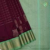 Dark pink multi color zari checks Contrast green gold zari border kuppadam silk saree