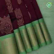 Dark pink multi color zari checks Contrast green gold zari border kuppadam silk saree