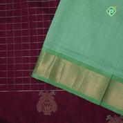 Dark pink multi color zari checks Contrast green gold zari border kuppadam silk saree