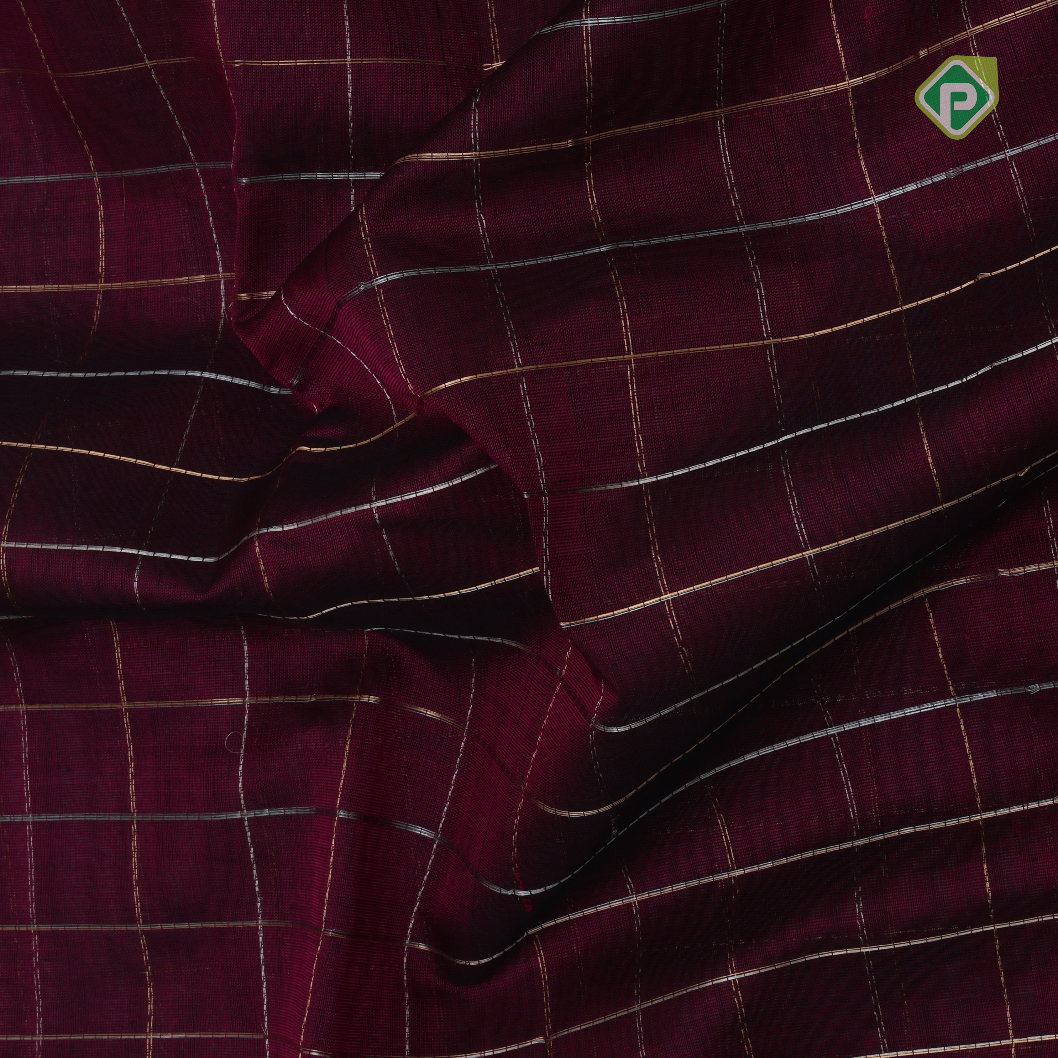 Dark pink multi color zari checks Contrast green gold zari border kuppadam silk saree