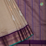 Creamy Sandal copper zari butta lines purple copper zari border kuppadam silk cotton saree