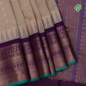 Creamy Sandal copper zari butta lines purple copper zari border kuppadam silk cotton saree