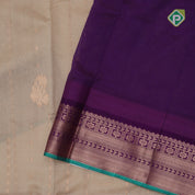 Creamy Sandal copper zari butta lines purple copper zari border kuppadam silk cotton saree