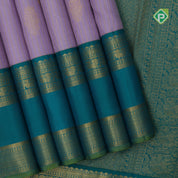 Lavender silk thread gold zari stripes mid flower butta design contrast green gold zari rettapet border Traditional silk saree