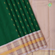 Forest green gold zari fancy flower buds butta contrast soft pink gold zari meena work double border Traditional Silk saree