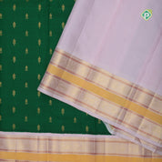 Forest green gold zari fancy flower buds butta contrast soft pink gold zari meena work double border Traditional Silk saree