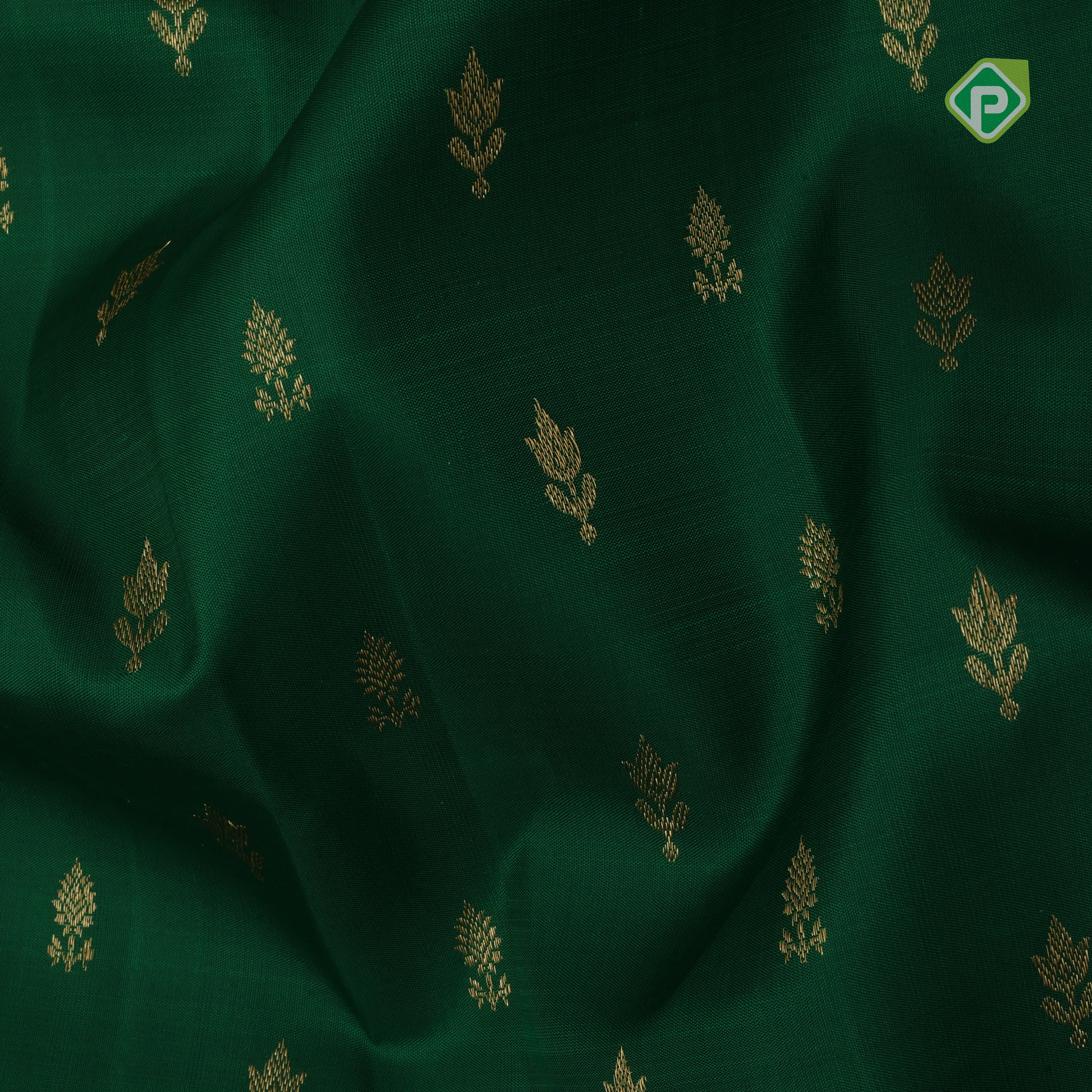 Forest green gold zari fancy flower buds butta contrast soft pink gold zari meena work double border Traditional Silk saree