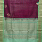 Dark pink multi color zari checks Contrast green gold zari border kuppadam silk saree