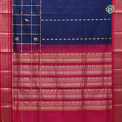Royal blue gold zari partial peacock parrot meena work checks Rani pink border kuppadam silk cotton saree