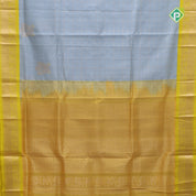 Ash grey multi color zari checks contrast manthulir green zari border kuppadam silk cotton saree