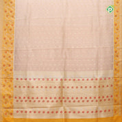 Peach gold zari butta tissue design contrast gold grand pythonic floral border banaras silk saree