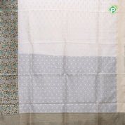 Cream white gold zari star butta tissue weaving contrast black pythonic border banaras tissue silk saree