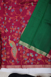 Purple base multi color digital printed design gold zari edge border dhupion saree