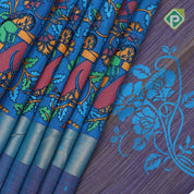 Blue base multi color digital printed design double color border dhupion saree