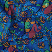 Blue base multi color digital printed design double color border dhupion saree