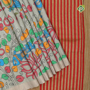 Sage green base multi color digital printed design silver zari border dhupion saree