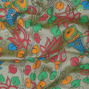 Sage green base multi color digital printed design silver zari border dhupion saree