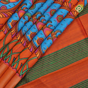 Fanta orange base multi color digital printed design silver zari border dhupion saree