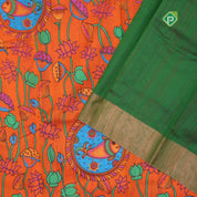 Fanta orange base multi color digital printed design silver zari border dhupion saree