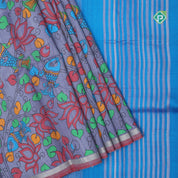 Dark Lavender base multi color digital printed design double color border dhupion saree