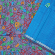 Dark Lavender base multi color digital printed design double color border dhupion saree