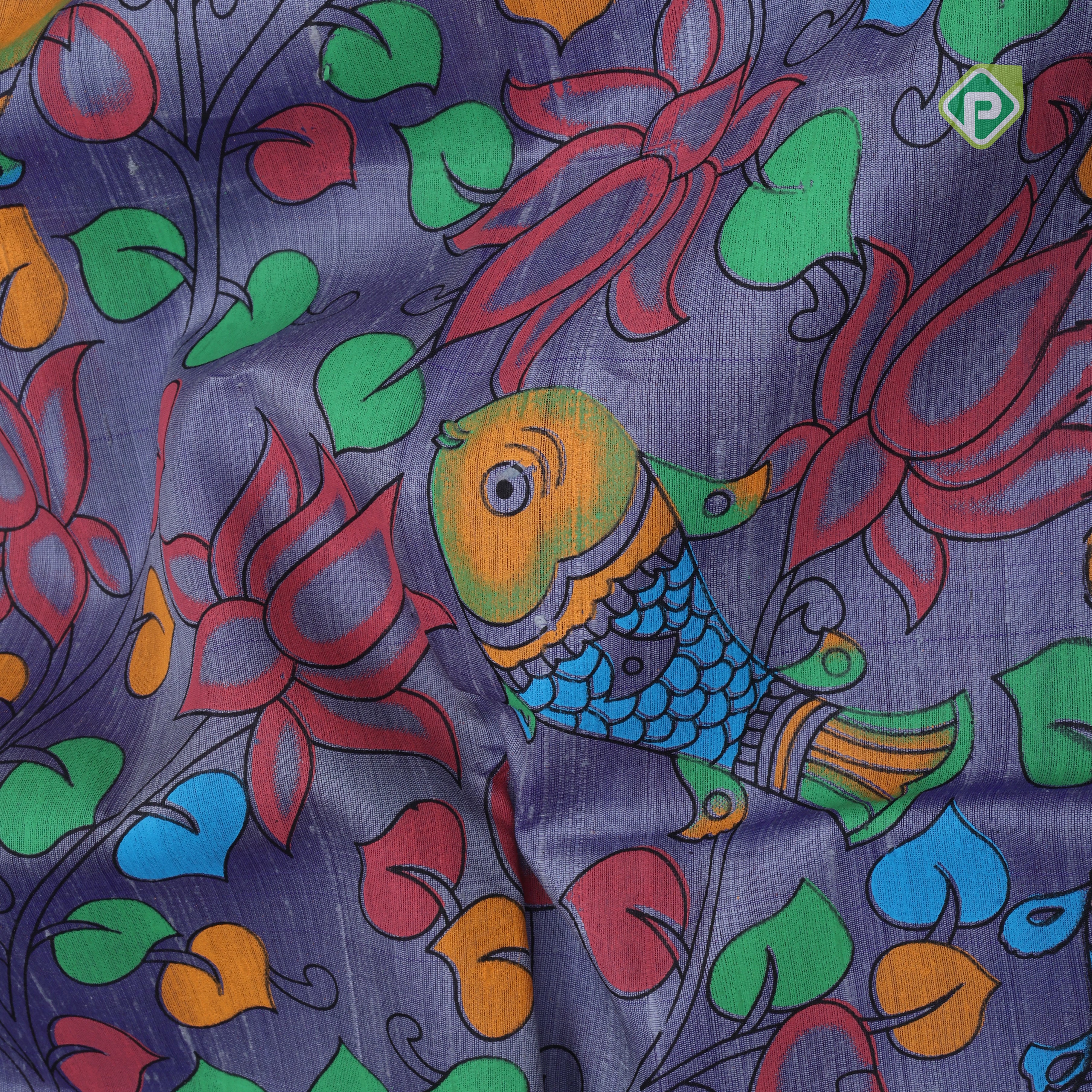 Dark Lavender base multi color digital printed design double color border dhupion saree